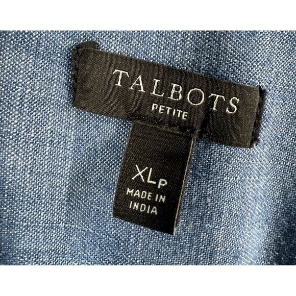 Talbots Women's Blouse Denim Blue Pullover Long Roll Tab Sleeves Lightweight - Picture 3 of 9
